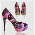 New West African Printed Fabrics Fashion High Heel Shoes (HCY02-1354)